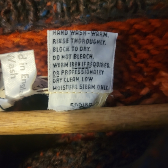 Vintage Paul Stuart Colorful Print Cowl Neck Hand Knit Wool Sweater. Size L - Picture 3 of 7